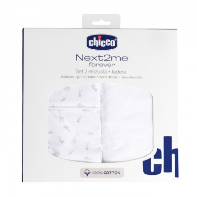 Set Lenzuola Chicco in Cotone per Next2Me Forever - 2pz e federa Cloud
