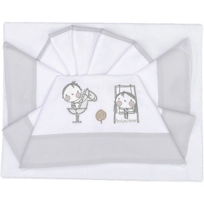 Set Lenzuola Andy & Helen per Lettino Ricamato D24 3 pz Grigio