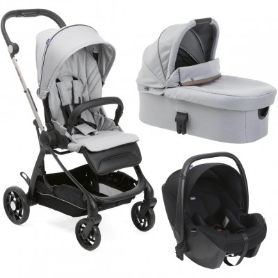 Trio Chicco One4Ever Light Silverleaf con Seggiolino Auto Kory Black