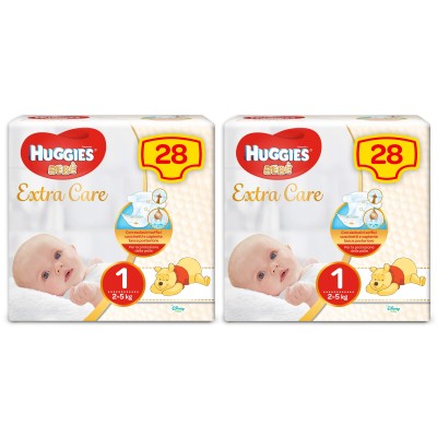 Kit Pannolini Huggies Extra Care Mis. 1 2-5 Kg 2 Pacchi da 28 pz