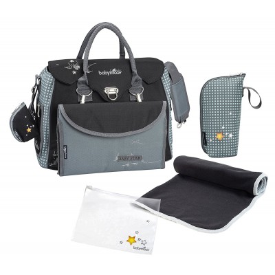 Babymoov Baby Star - Bolso Maternal Cambiador Con Accesorios Negro Y Gris