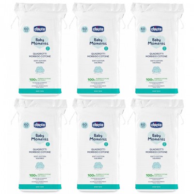 Kit 6 Pacchi Quadrotti Morbido Cotone Chicco Baby Moments 60 Pz (360 pz)