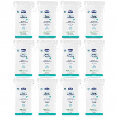 Kit 12 Pacchi Quadrotti Morbido Cotone Chicco Baby Moments 60 Pz (720 pz)