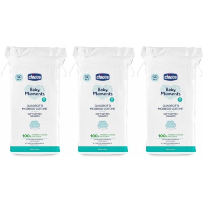 Kit 3 Pacchi Quadrotti Morbido Cotone Chicco Baby Moments 60 Pz (180 pz)