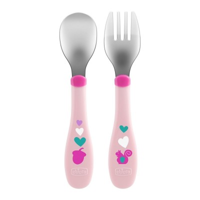 Set Posatine Chicco Metal Cutlery in Acciaio Inox 18M+ Rosa