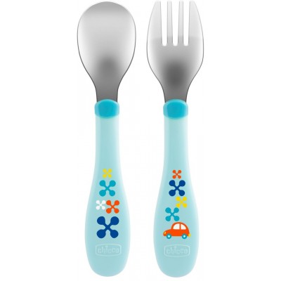 Set Posatine Chicco Metal Cutlery in Acciaio Inox 18M+ Azzurro