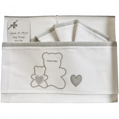 Set Lenzuola Andy & Helen per Culla Ricamato 3 pz Grigio