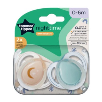 Succhietto Tommee Tippee 2 Pz Night Time 0-6m Luna Oro