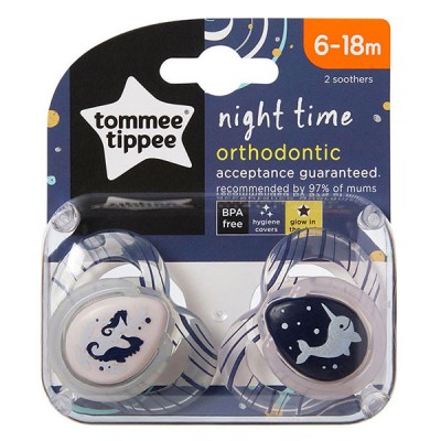 Succhietto Tommee Tippee 2 Pz Night Time 6-18m Bianco Blu