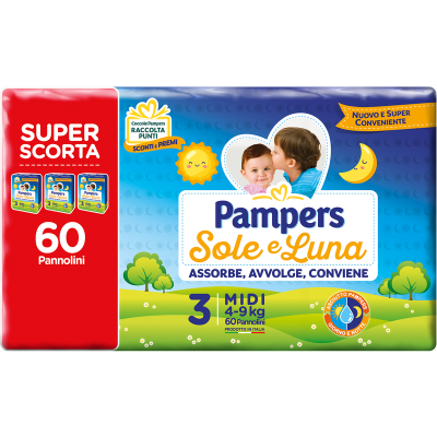 Pannolini Pampers Sole e Luna 3 MIDI 4-9kg SUPER SCORTA 60pz