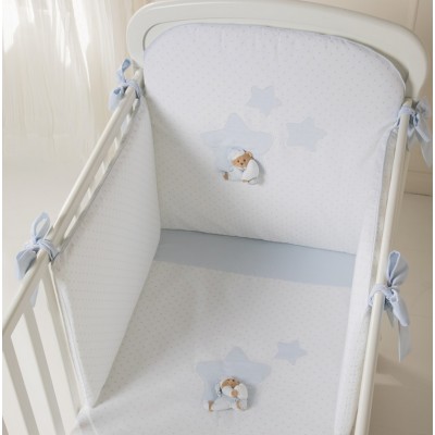 Completo Piumone Lettino Sfilabile Nanan Puccio Star Azzurro 4pz