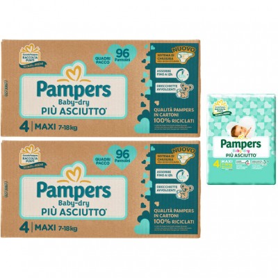 Kit Pannolini Pampers Baby Dry Maxi 7-18 Kg Misura 4 - 2 Scatole da 96pz + 1 Pacco da 18pz