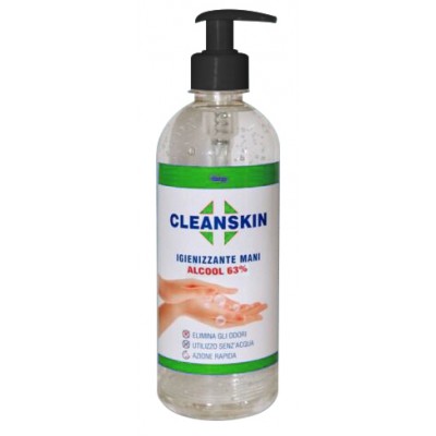 Gel Igienizzante Mani 63% Alcool Cleanskin con Dispenser 500 ml