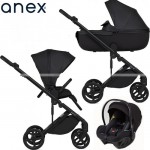 Trio Anex Eli Midnight (Capazo,Chasis,Asiento Silla de Paseo ,Silla de Coche Cosmo y Adaptadores para Grupo 0+)